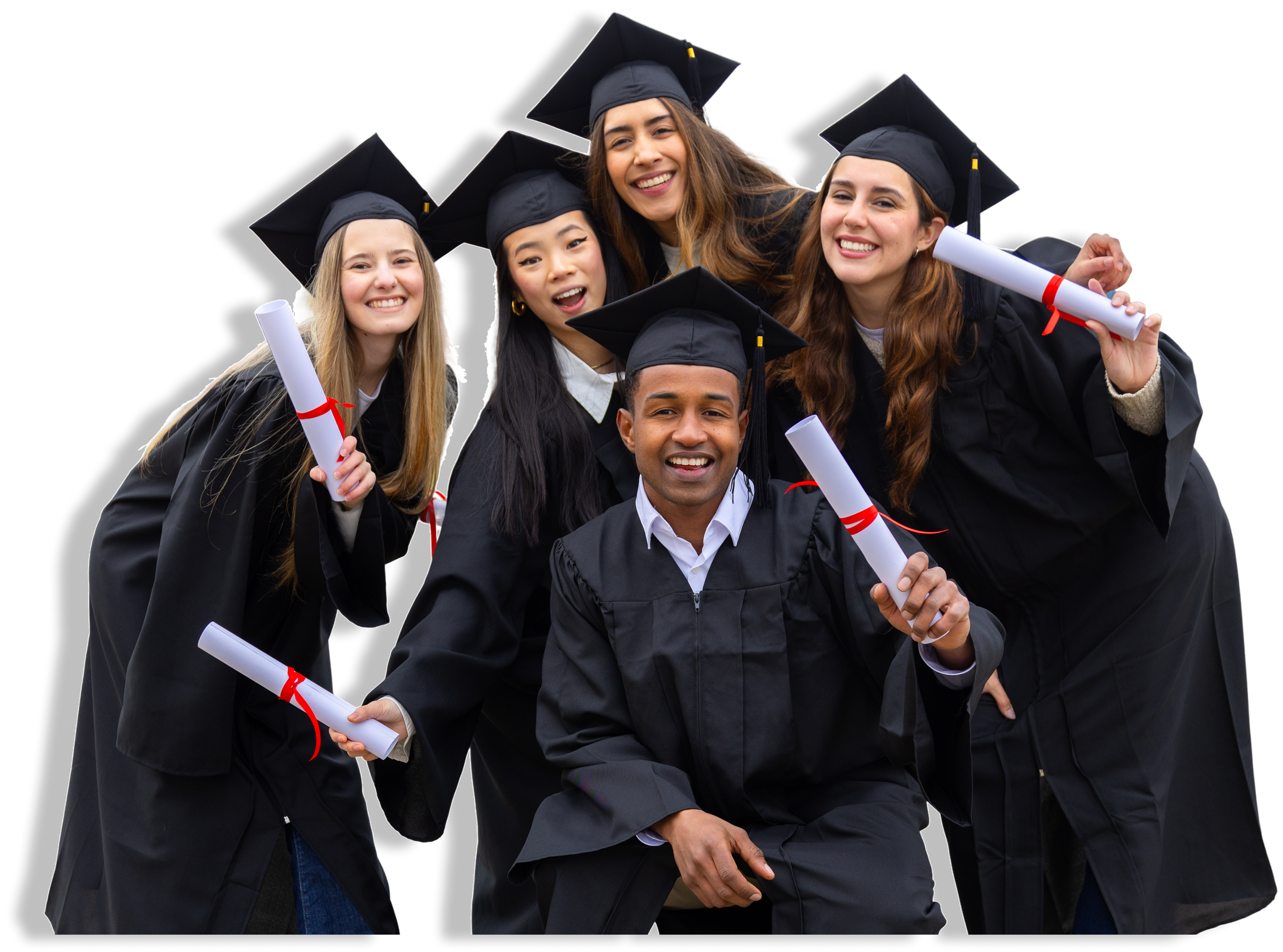 Graduates in caps and gowns celebrating
